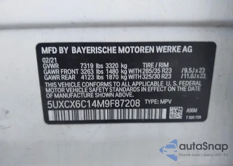 2021 BMW Alpina Xb7 z USA, uszkodzony, nr VIN 5UXCX6C14M9F87208